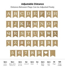 Custom Banner Kit, 97 Burlap Flags, WHITE Pre Printed Letters & Numbers, 120f…