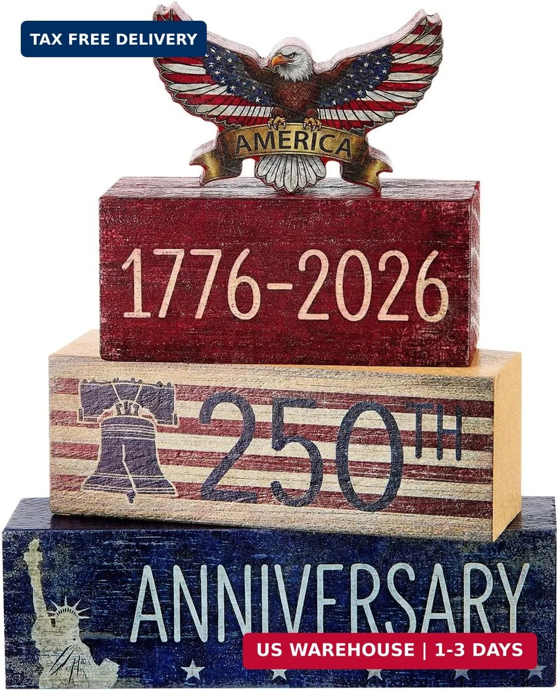Gerrii 4 Pcs 250th Anniversary Decorations, 4th of July Table Decor, Patriotic W