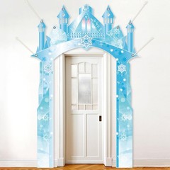 Polyester Fabric 104×70inch Winter Snow Castle Party Door Banner Wonderland D…