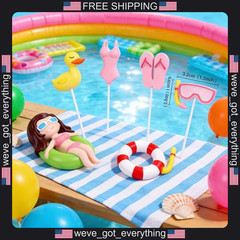 Hawaiian Beach Cake Decorations Set of 6 for Summer Parties