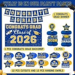 2026 Graduation Decorations Set – Class of 2026 Congrats Grad Backdrop Banner…