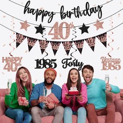 40th Birthday Decorations Black Rose Gold Birthday Party Decor for Women