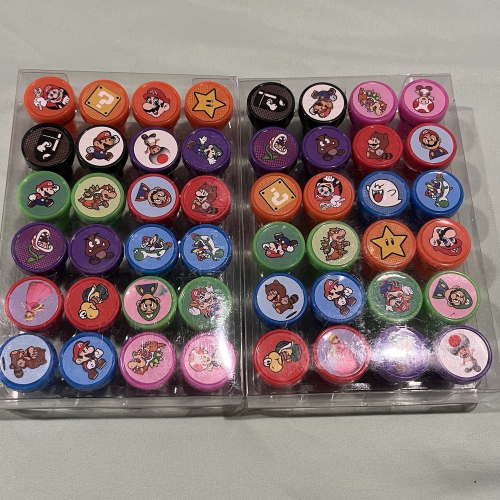 24 Pcs Mario Themed Stampers, Birthday Party Supplies (2 sets)