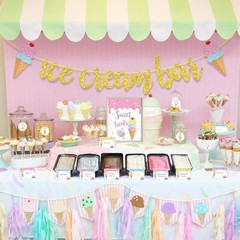 Ice Cream Bar Decor Kit, Summer Ice Cream Sundae Bar Glitter Banner Ice Cream…