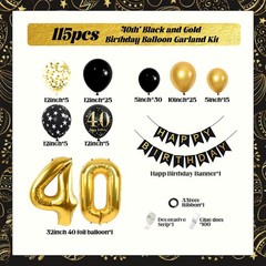 115pcs 40th Birthday Balloon Arch with Black Gold Balloon Garland happy Birthday