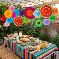 35PCS Fiesta Paper Fan Party Decorations Set – Cinco De Mayo Pom Poms,Pre-ass…