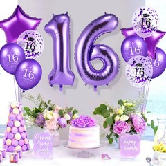 Purple 16th Birthday Balloon Decorations Set for Girls 40 Inch Large Number 1…