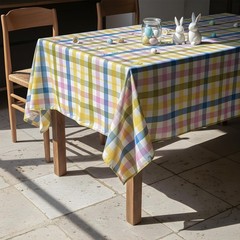 LOSIVISHE Easter Waterproof Polyester Tablecloth, Pastel Checkered Fabric Table