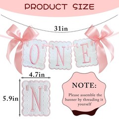 Pink and White Bow First Birthday High Chair Banner Pink Bow One High Chair G…