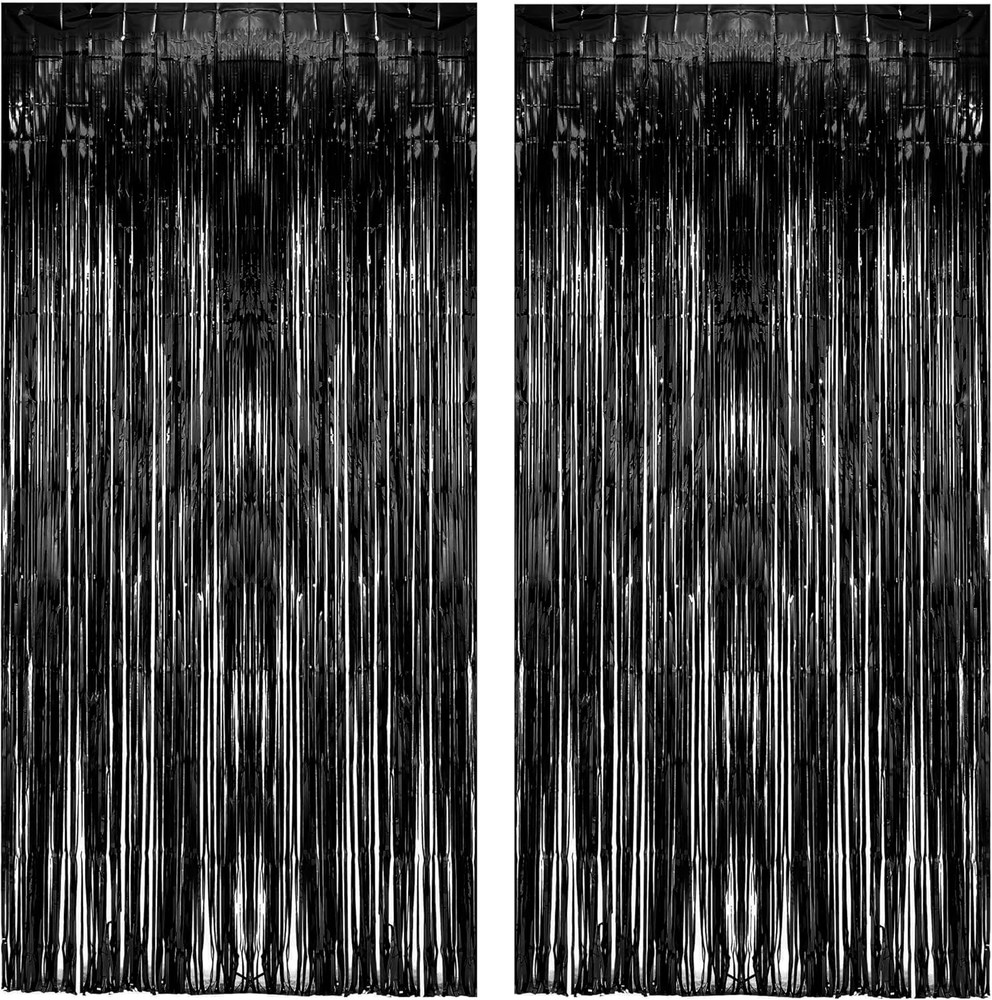 Black Tinsel Backdrop Curtain – Tinsel Curtain Party Backdrop Streamers for Wiz