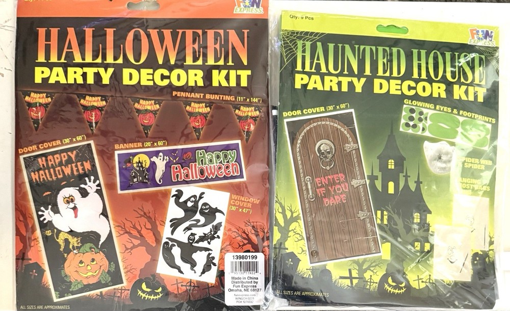 2 Party Decor Kit (s) Haunted House Halloween Spider Web, Hanging Ghost..