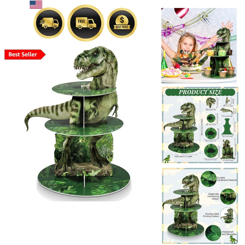 3 Tier Dinosaur Cupcake Stand Party Decorations Dinosaur Theme Cupcake Holder…