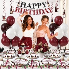 Wine Themed «Aged to Perfection» Birthday Decorations for 25 Guests NEW