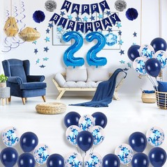 22nd Blue Party Decorations for Boys Girls Men , Happy 22 Balloons Supplies w…