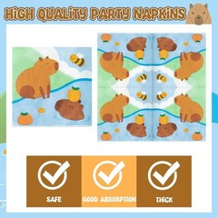 Charming Capybara-Themed Tableware Set for 24 Guests – Perfect for Kids’ Parties