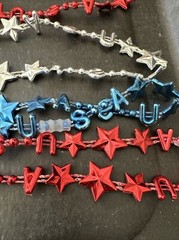 14 Pc USA Red Silver & White Plastic Beads Necklace For Party Kids Adults