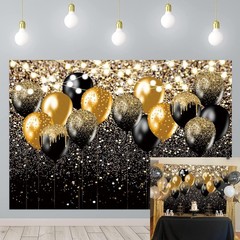 Black Gold Balloon Backdrop for Birthday, Wedding, Prom – 8x6FT Glitter Bokeh De
