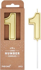 PHD CAKE 2.76 Inch Luxe Gold 1 Number Birthday Candles, 1,