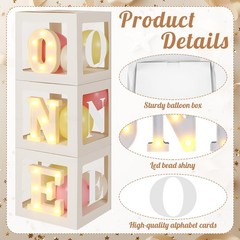 Balloon Boxes with O, N, Light up Letters Three White Transparent Square Boxe…
