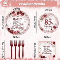 85th Birthday Decorations for Women, 96PCS Burgundy Birthday Party Disposable…