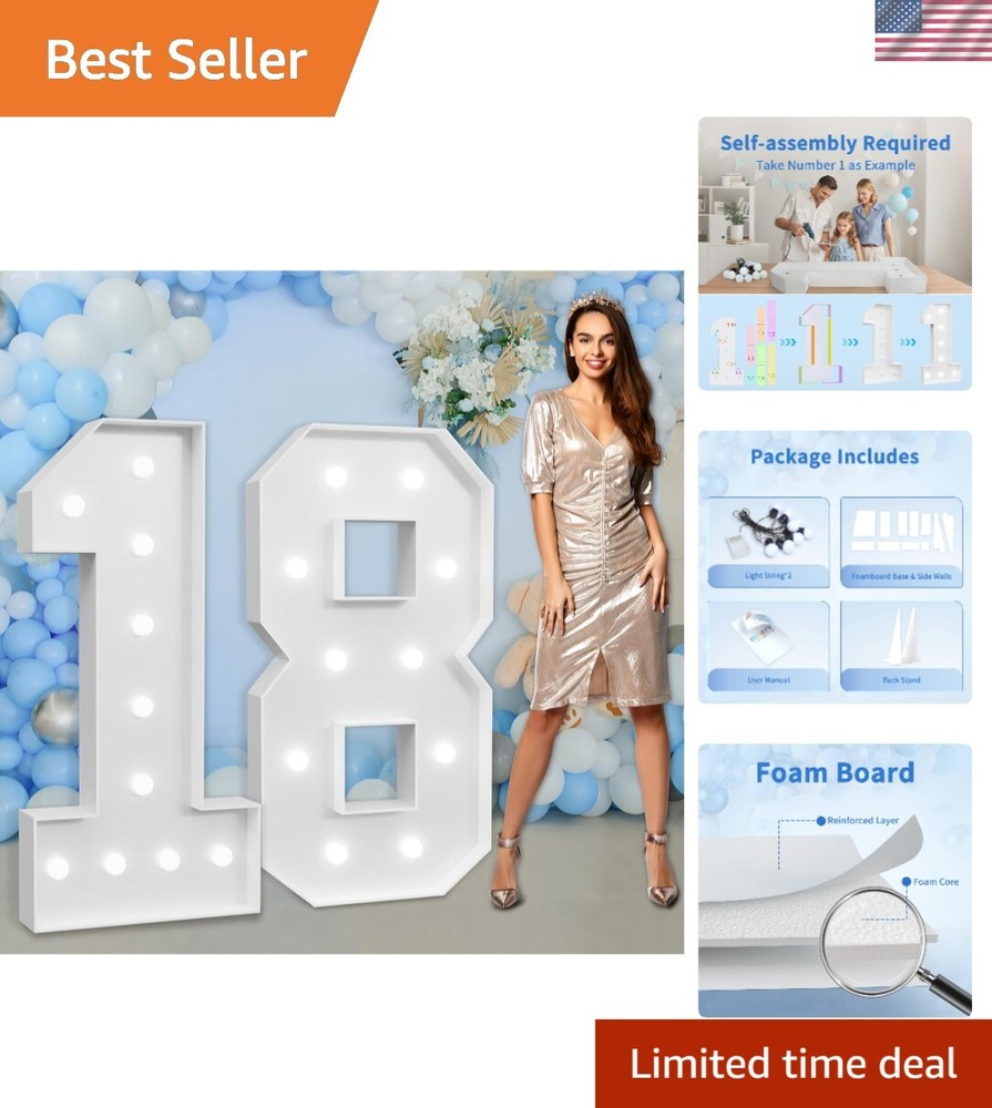Elegant 4ft Light-Up Number 18 Foam Decoration for Milestone Celebrations