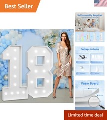 Elegant 4ft Light-Up Number 18 Foam Decoration for Milestone Celebrations