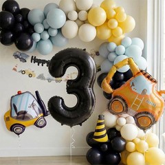 Construction Birthday Party Supplies – Balloon Garland Arch Kit, Excavator & Num