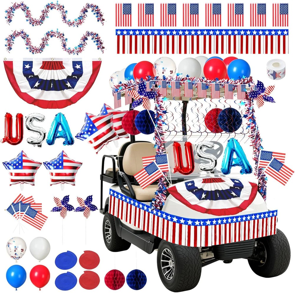 46PCS Patriotic Parade Decor Kit USA 250th Anniversary Golf Cart Boat Bike Decor