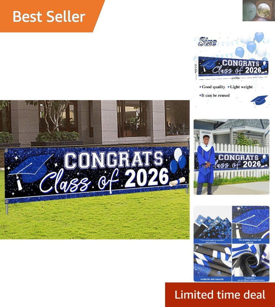 Durable & Fade Resistant Blue Graduation Banner – Class of 2026 Celebration
