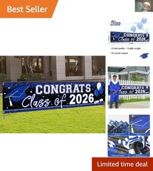 Durable & Fade Resistant Blue Graduation Banner – Class of 2026 Celebration