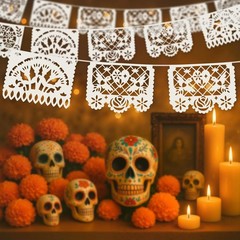 15 Ft White Mexican Papel Picado Banner – Perfect for Fiesta & Day of the Dead