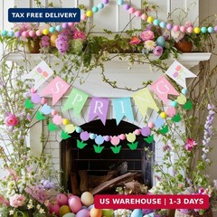 Frienda 4 Pcs Spring Garland Decorations Felt Pompom Ball Garlands Hello Spring
