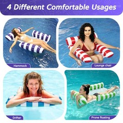 4 Pack Inflatable Pool Floats for Adults, 3-Tube Mesh Bottom Pool Hammock Flo…