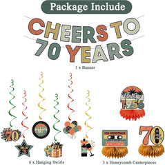 70Th Birthday Decorations Women Men, Cheers to 70 Years Banner Centerpieces Hang