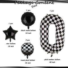 40 Inch Checkered Number Balloon 0 Black and White Race Car Birthday Balloons…