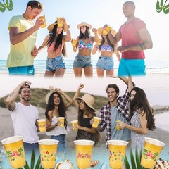 Disposable 12 OZ Tropical Design Luau Cups – 50 Count for Pool & Party Fun