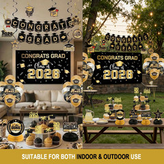Graduation Decorations 2026 Black Gold Party Decor Set Grad Banner Class