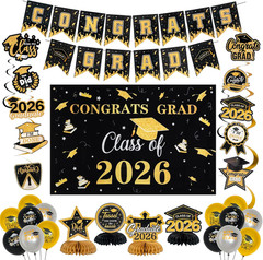 Graduation Decorations Set Class of 2026 Backdrop Congrats Grad Banner Hanging S
