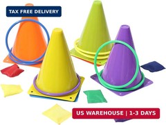 42 pcs 3-in-1 Carnival Games Set Plastic Colorful Cones Ring Toss Combo Set Outd
