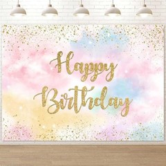Rainbow Birthday Backdrop for Girls Colorful Pastel Clouds Happy 5x3ft