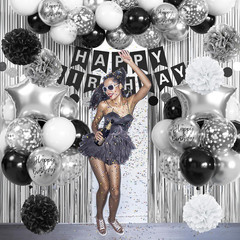 Black and Silver Birthday Decorations for Men Boys, Black White Silver Party Dec