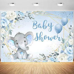 5X3Ft Elephant Boy Baby Shower Backdrop Blue Flower Elephant Baby Shower Party P