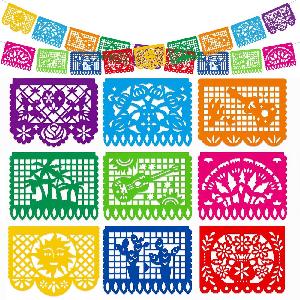 DomeStar Mexican Party Decoration, 18 Feet Plastic Papel Picado Fiesta Banner…