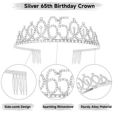 65th Birthday Decorations for Women Silver Sash & Tiara Crown Set Party Gift
