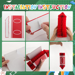 Back to School Hanging Honeycomb Decorations Tissue Paper Crayon | 12Pcs Classro