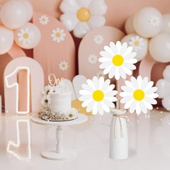 White Daisy Flower Table Centerpiece Sticks Groovy Hippie Party Decor 12 PCS