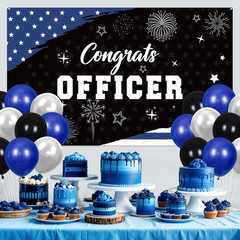 Police Party Decorations Congrats Officer Banner with 14Pcs Latex Balloons Black