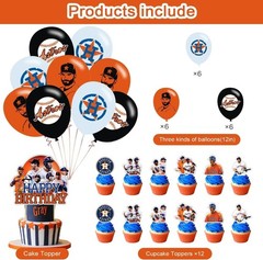 Astros Baseball Party Supplies: Banner, Cake Toppers, Balloons for Baseball Team