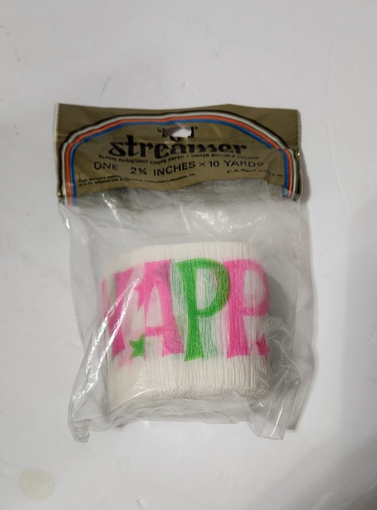 Vintage Crepe Paper Streamer HAPPY BIRTHDAY 2¾» x 10 yds Sealed C.A. REED