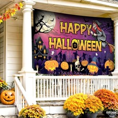 KatchOn Spooky Happy Halloween Banner – XtraLarge, 72×44 Purple and Orange